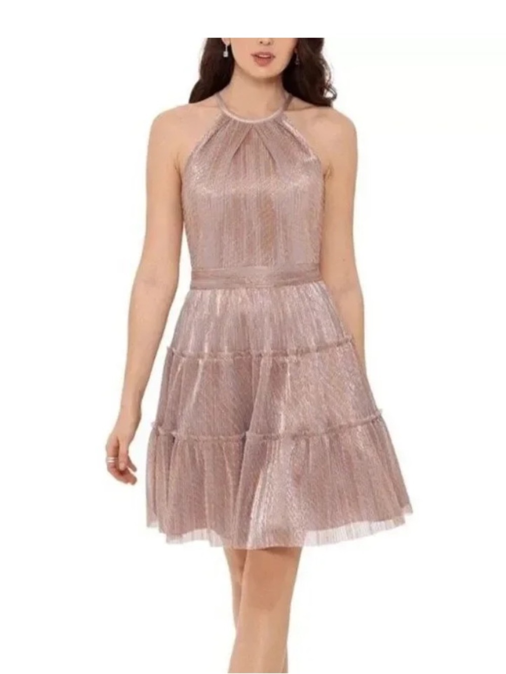 Xscape Metallic Rose Mini Halter Dress
